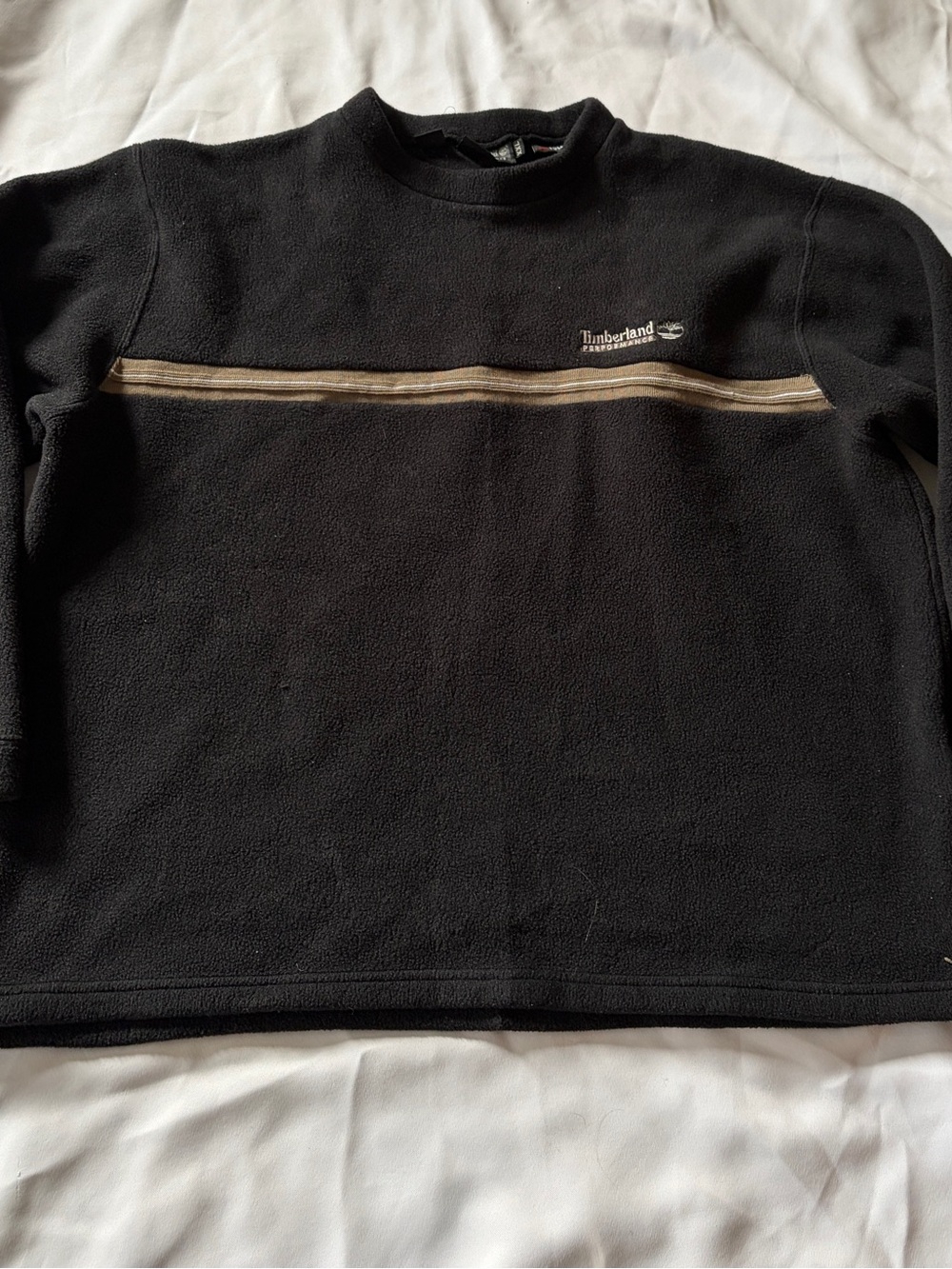 Timberland Black Crewneck Fleece Sweater with Tan Stripe